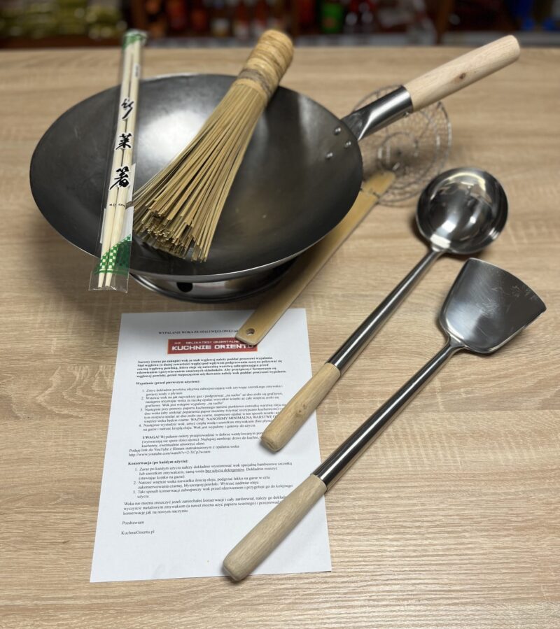 Zestaw wok RĘCZNIE KUTY Orient Cook ''13''cali (33cm) wraz z akcesoriami (7). W zestawie -25% taniej!