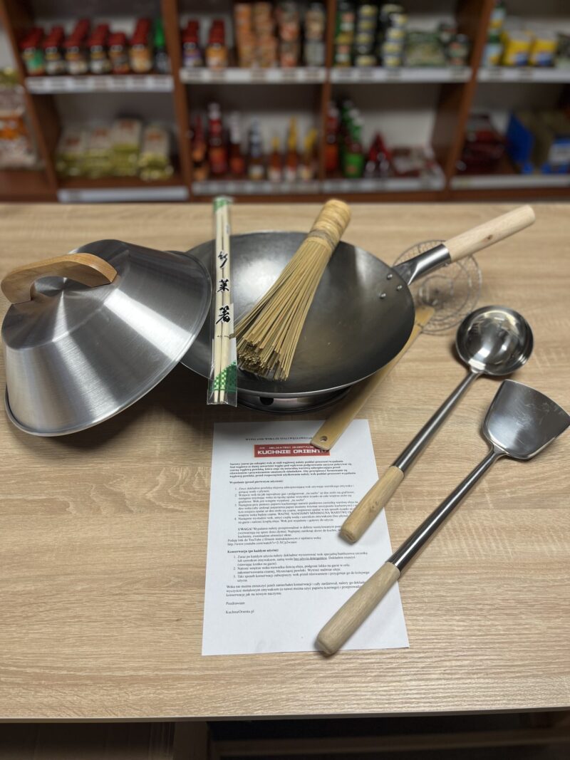 Zestaw wok RĘCZNIE KUTY Orient Cook ''14''cali (35,5cm) wraz z akcesoriami (7). W zestawie -25% taniej!!!