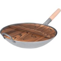 Wok Ręcznie Kuty 14cali(35,5cm) Orient Cook z drewnianą pokrywką.